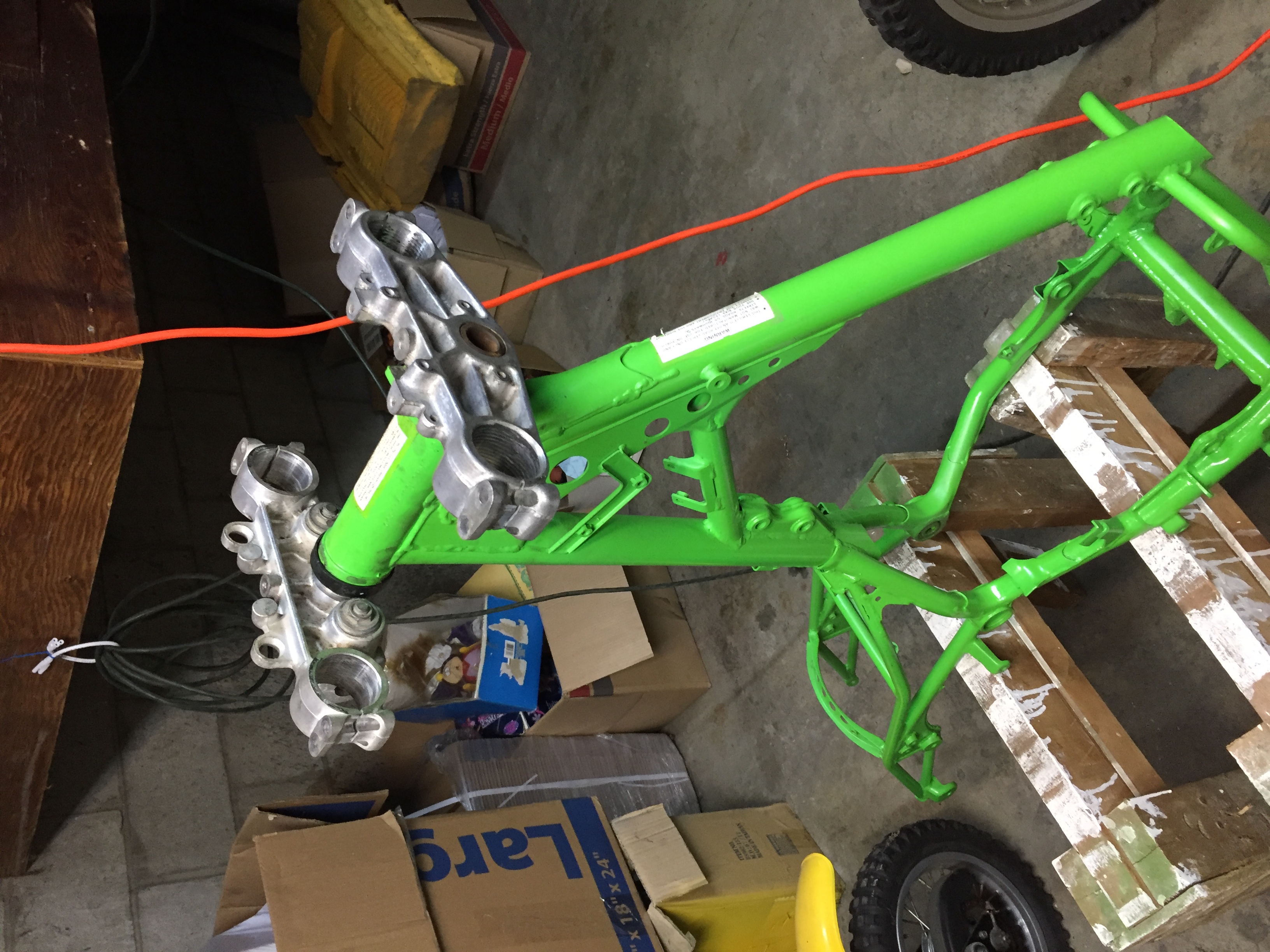 Original attempt at painting the frame with Engine Enamel Green